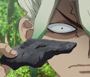 senku awakening and examining the stone fragment